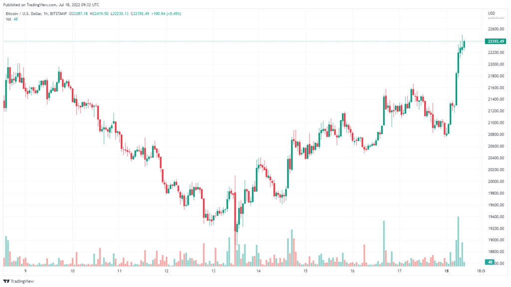 Bitcoin torna a quota 22.000$: reale rialzo o dead cat bounce?