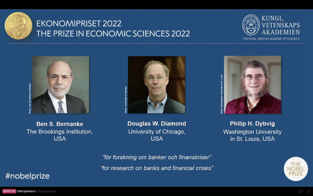 Bernanke, Diamond e Dybvig vincono il Nobel per l’economia 2022