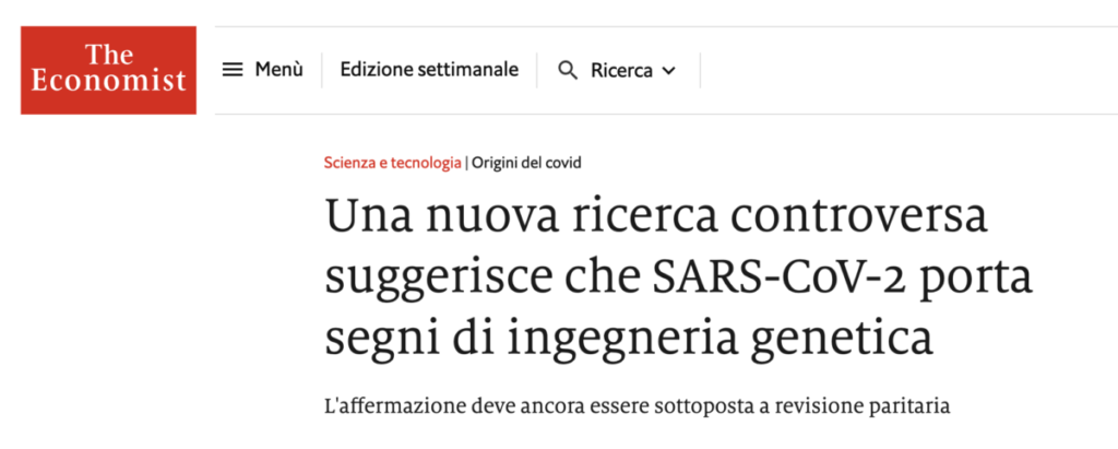 Il coronavirus? Un virus artificiale, dice un nuovo studio
